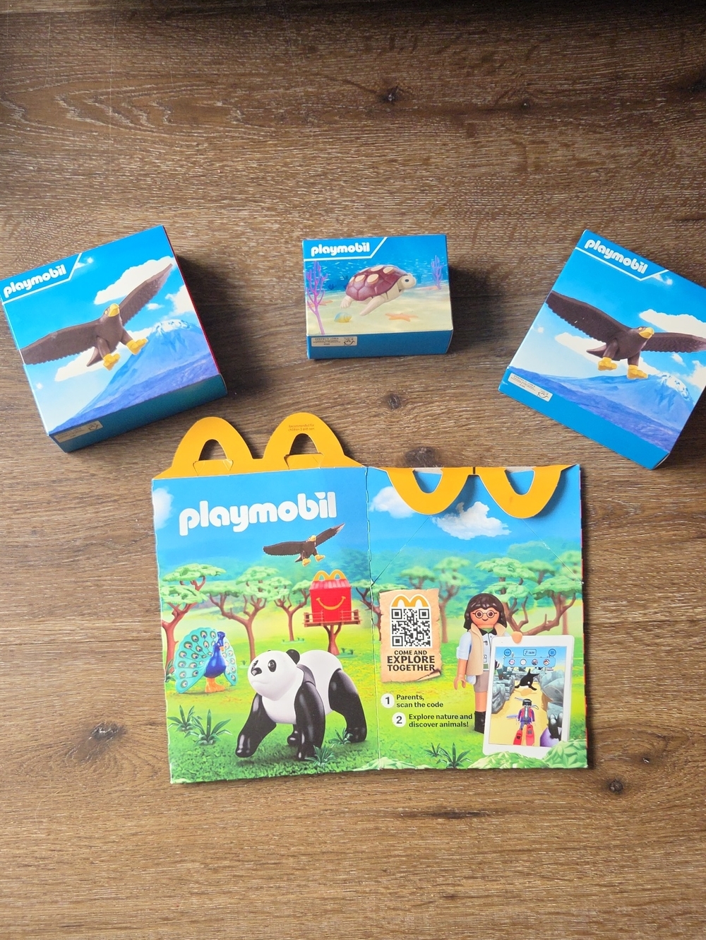 McDonald's Playmobil Wiltopia Animal Toy Lot + Happy Meal Display Box